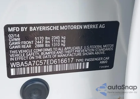 2014 BMW 528I xDrive z USA, uszkodzony, nr VIN WBA5A7C57ED616617